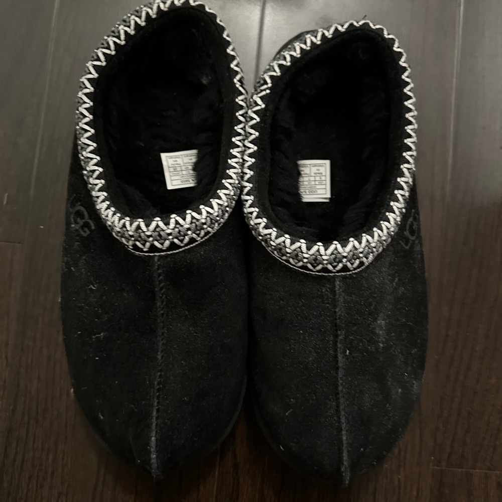 UGG Black Suede Slippers with Zigzag Trim